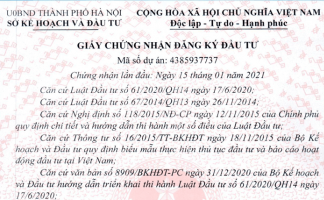 Mẫu giấy chứng nhận đăng ký đầu tư